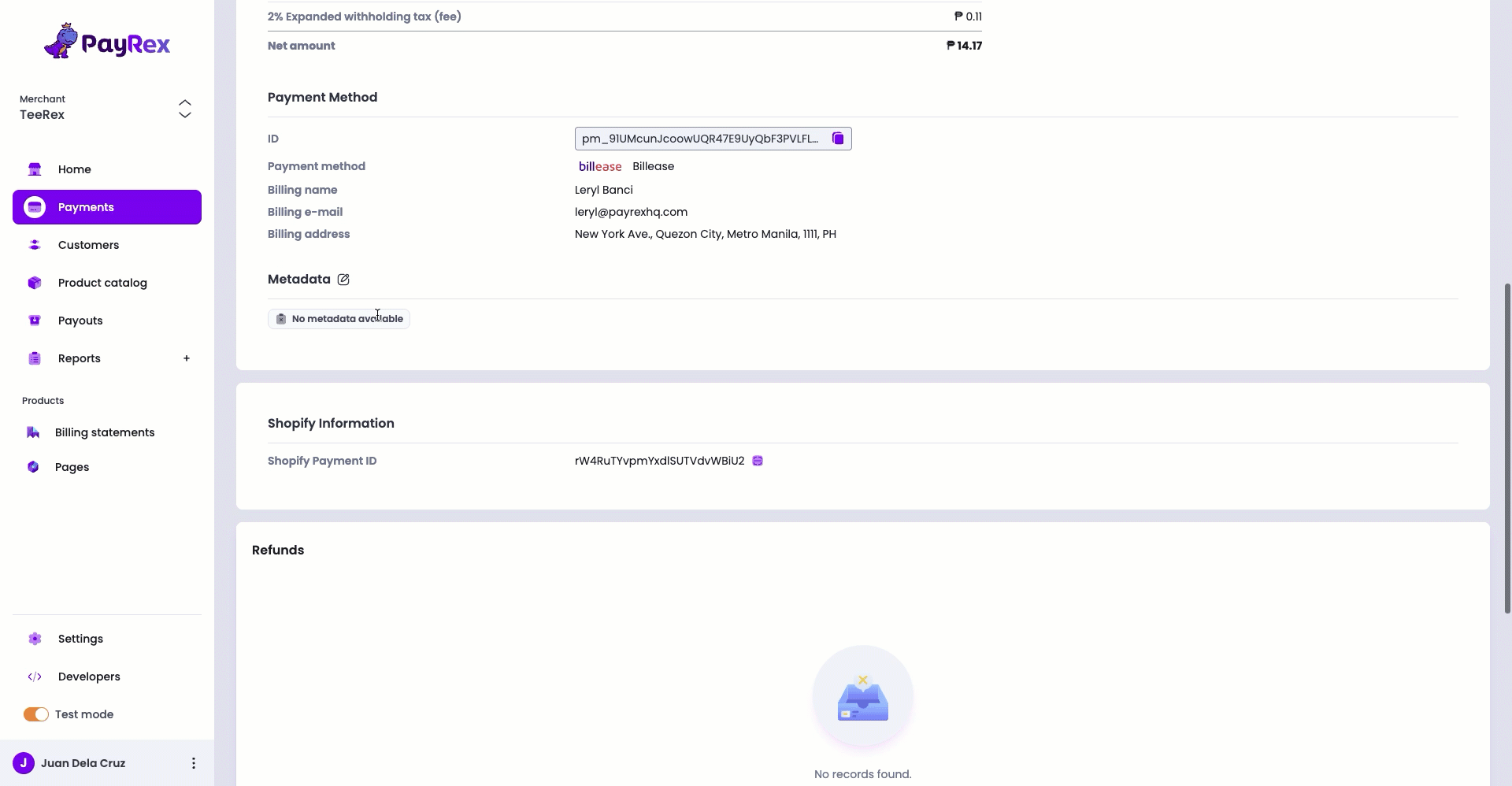 Payment details page - Add metadata