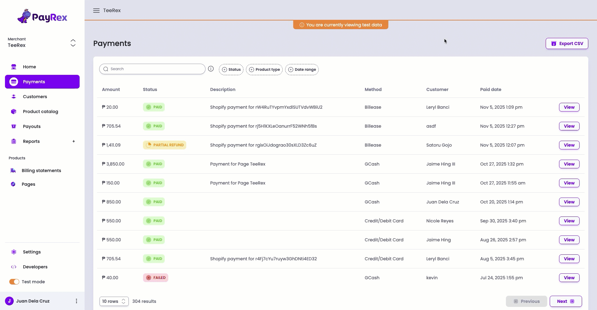 Payment details page