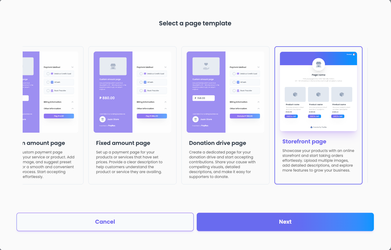 Creating a page using the Storefront template