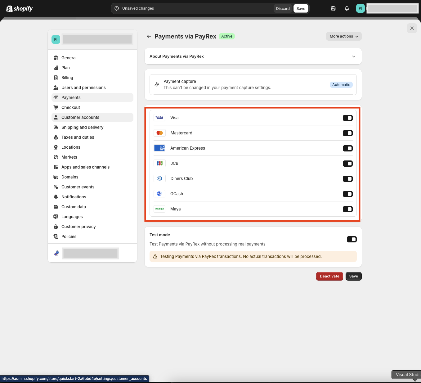 Shopify Enabled Payment methods