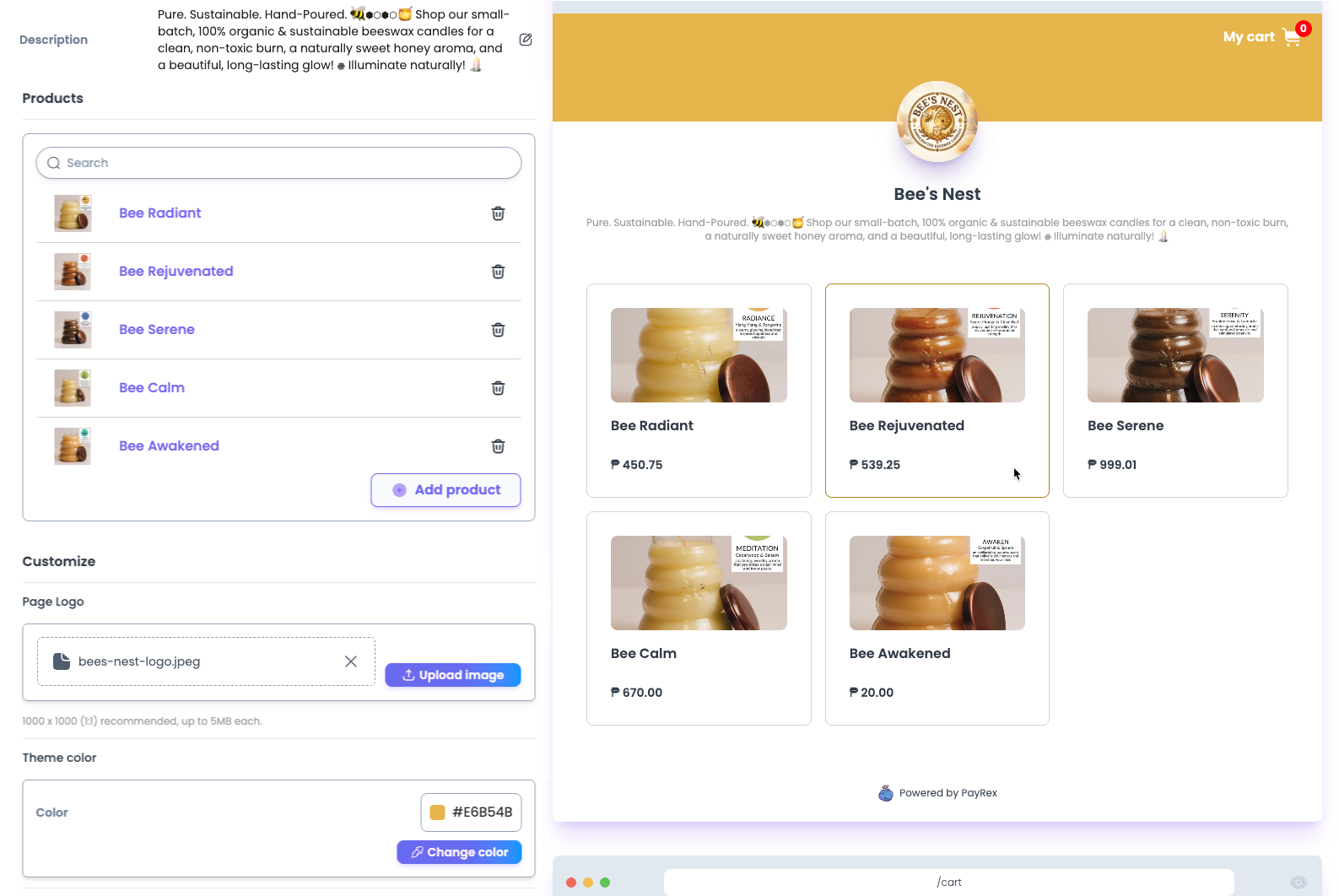 Available appearance customizations for Storefront