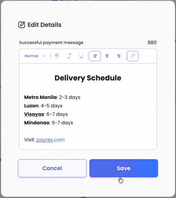 Customizing the success message via Dashboard