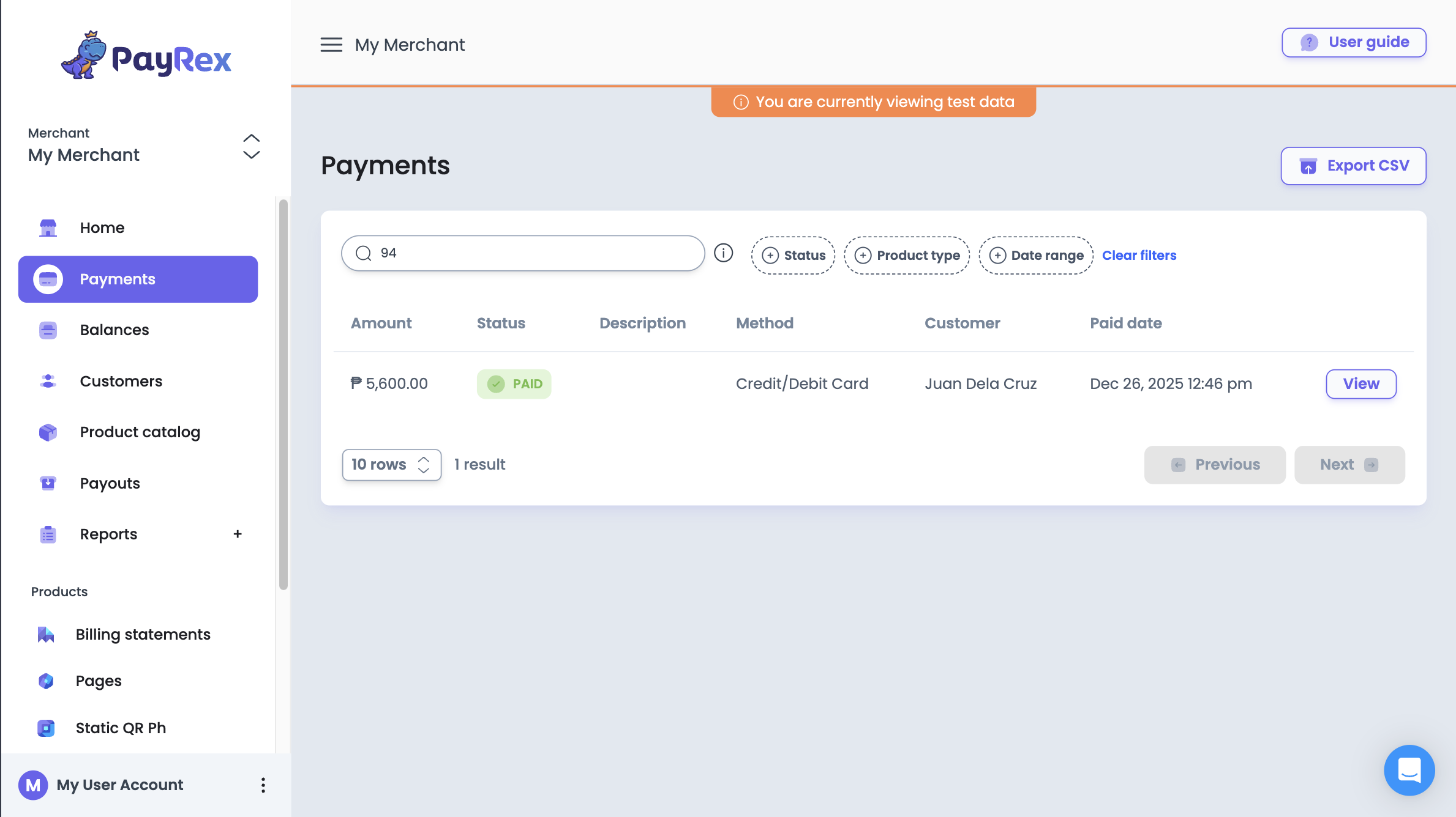 Verify Payment via Dashboard