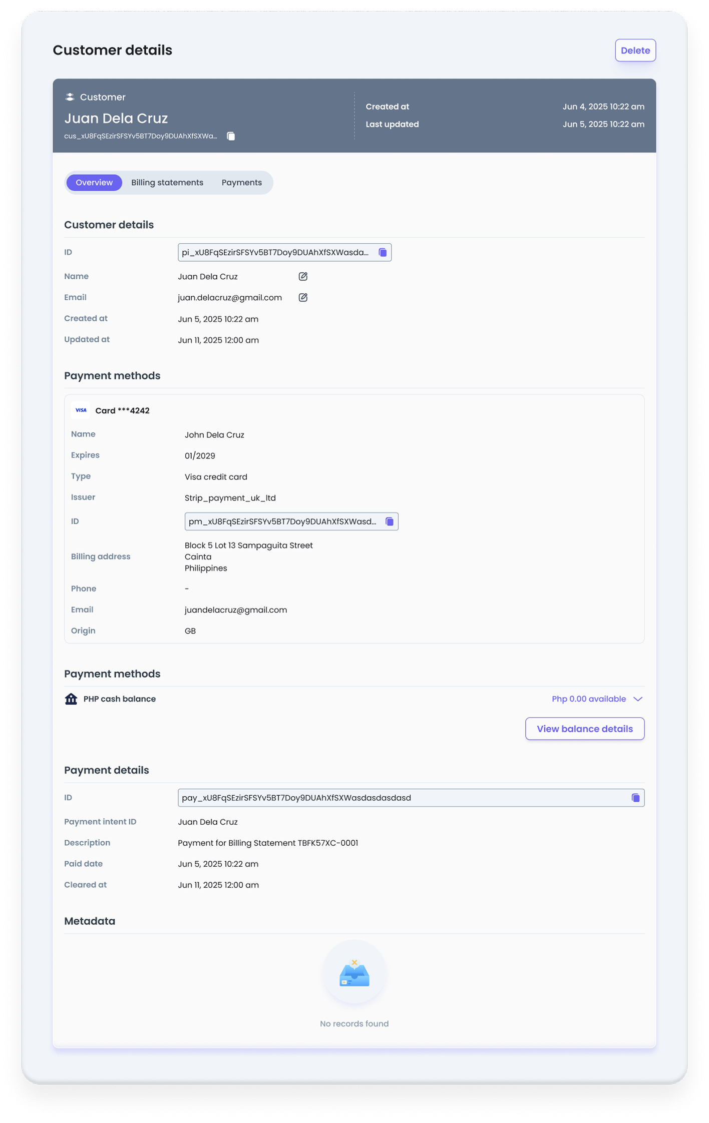 Customer details